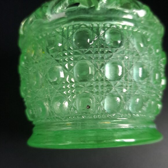 Imperial Glass Green Uranium Glass Bowl Open Lace Edge Cane Button Vintage - Picture 5 of 13